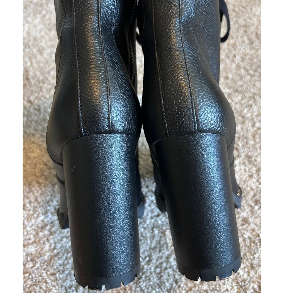 Karl Lagerfeld Paris Moto Black Leather Embellished Block Heel Combat Boots 8.5 - Picture 6 of 8